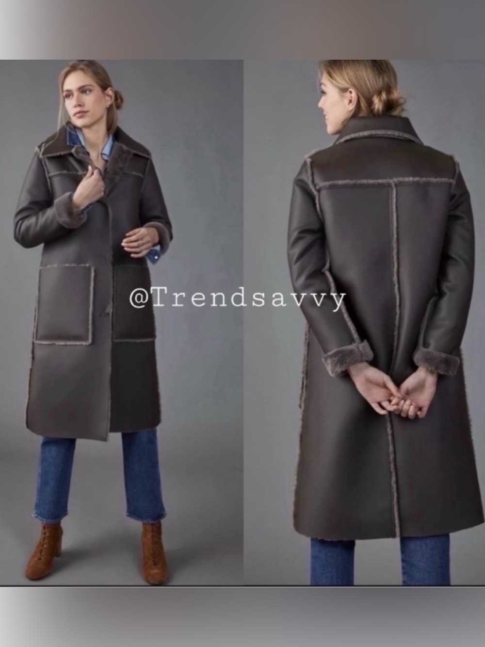 Anthropologie Maeve Kerry Reversible Faux Shearling Long Coat Size Small